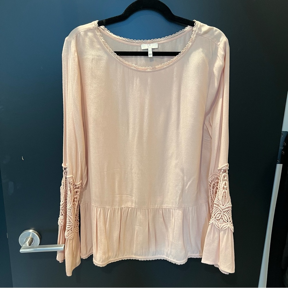 Joie Emelda Lace Trim Crochet Bell Sleeve Top Size Large in Primrose